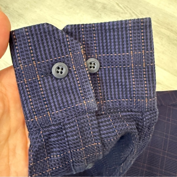 Johnston & Murphy Dark Blue Checkered Plaid Tailored Fit Long Sleeve Shirt M - Picture 16 of 17